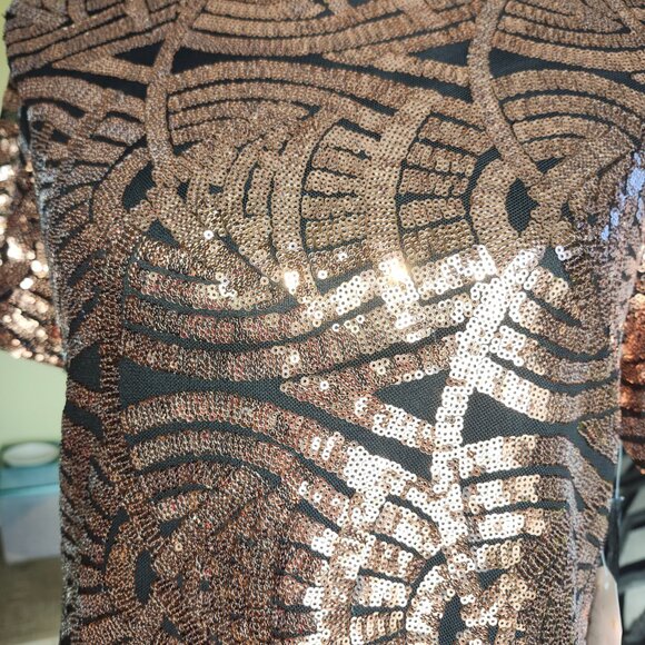 Glamorous S.C. Society Woman’s Evening Top Bronze Rose Gold Sequin Size M - Picture 2 of 15